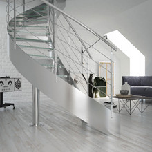 Circular Metal Staircase / Steel Glass Curved Stair PR-C26