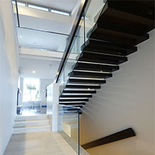 Single Stringer Wooden or Laminated Glass Treads Floating Staircase PR-F08