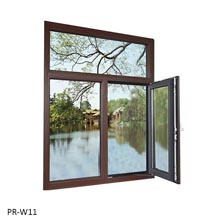 Double swing window with top fixed glass pane