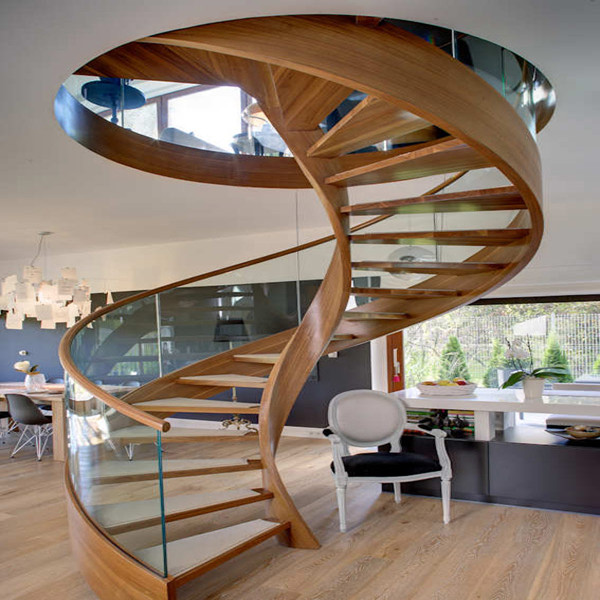 Solid Wood Steps round Staircase Design PR-C07