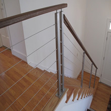 Steel Cable Railing Wood Tread Straight Stair Staircase PR-B118