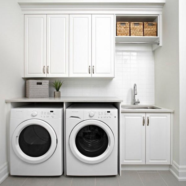 Paint Finish Solid Wood Laundry Cabinet, White Laundry Cabinets