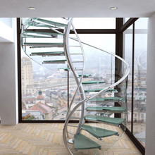 Indoor Stainless Steel Spiral Tempered/Laminated Glass Staircase PR-S09